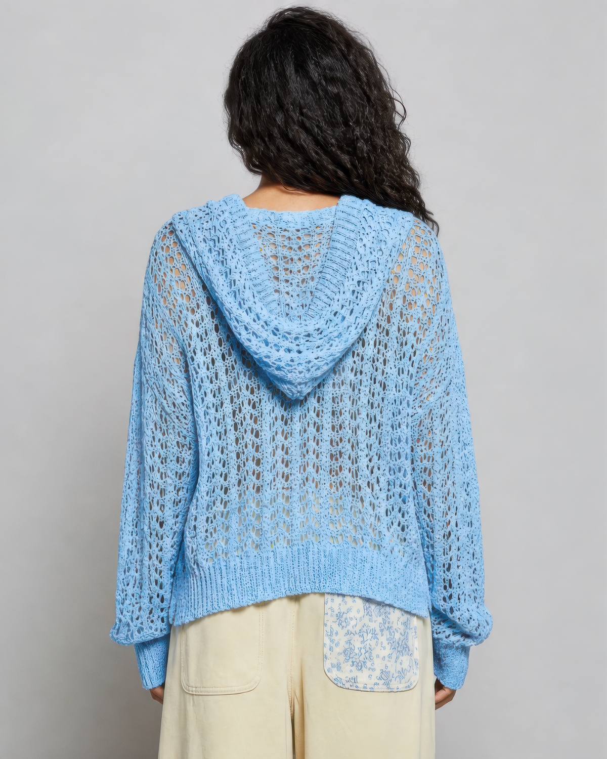 POL Pointelle Knit Sweater in Baby Blue, photo 3 of 4