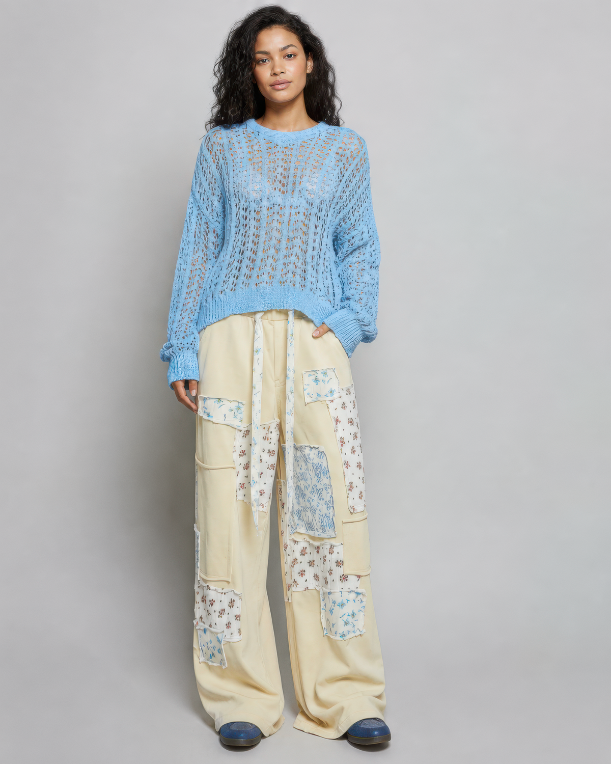 POL Pointelle Knit Sweater in Baby Blue, photo 4 of 4