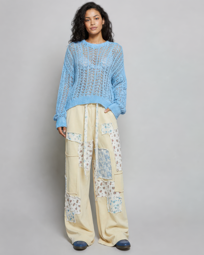 POL Pointelle Knit Sweater in Baby Blue, photo 4 of 4