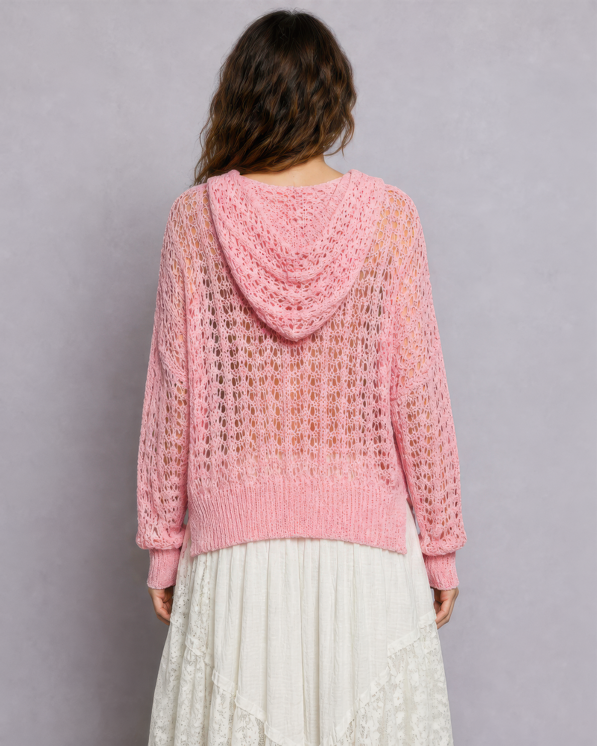 POL Pointelle Knit Sweater in Barbie Pink, photo 3 of 4