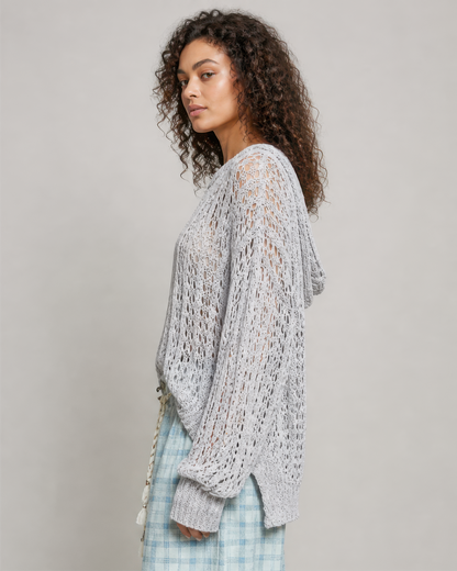 POL Pointelle Knit Sweater in Light Grey, photo 2 of 4