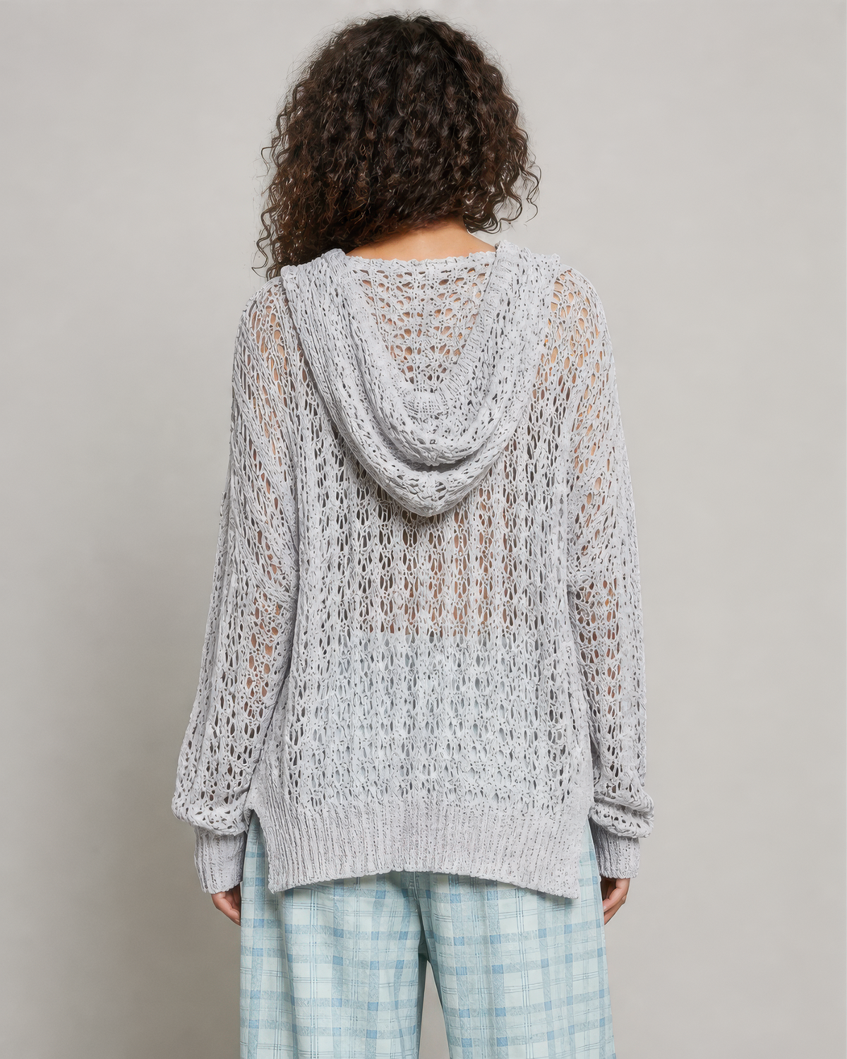 POL Pointelle Knit Sweater in Light Grey, photo 3 of 4