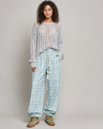 POL Pointelle Knit Sweater in Light Grey, photo 4 of 4