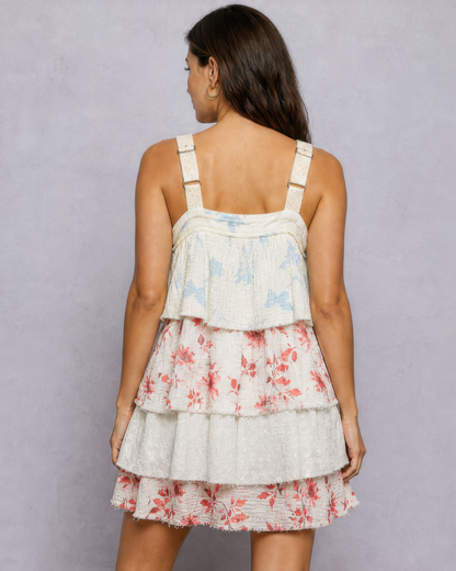 POL Print Woven Ruffle Mini Dress in Natural/Blush Floral, photo 3 of 4