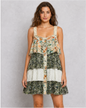 POL Print Woven Ruffle Mini Dress in Sand/Black Floral, front view