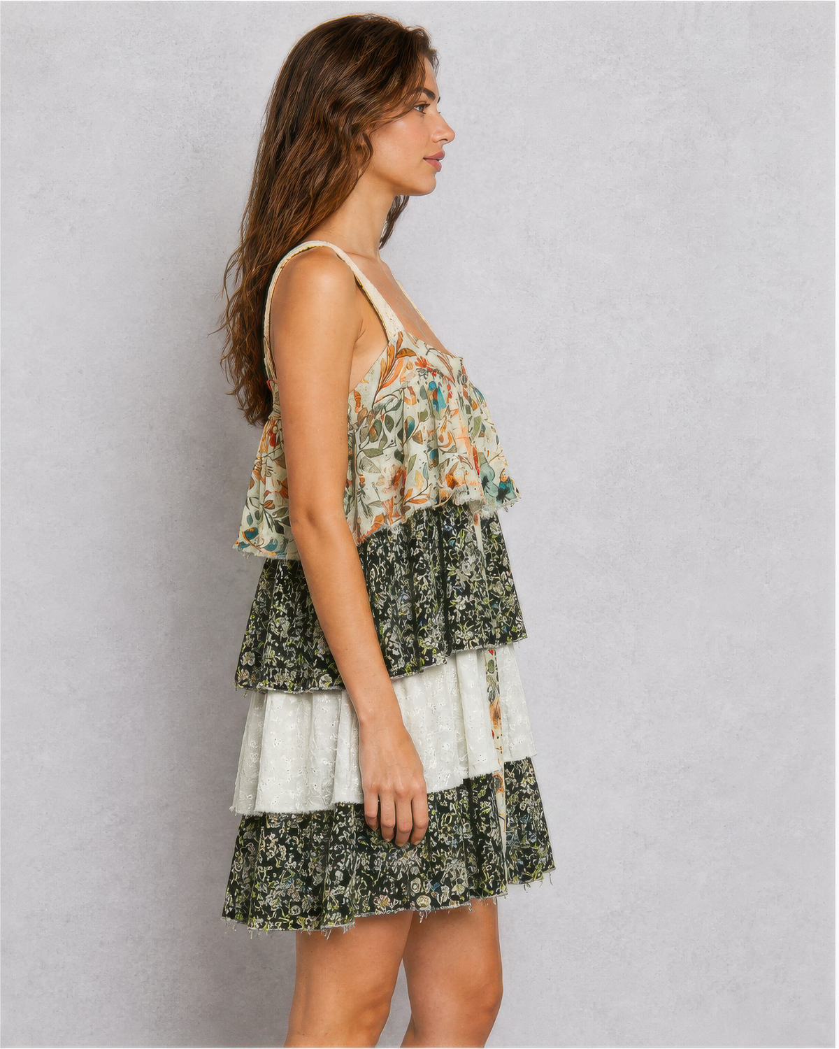 POL Print Woven Ruffle Mini Dress in Sand/Black Floral, photo 2 of 4
