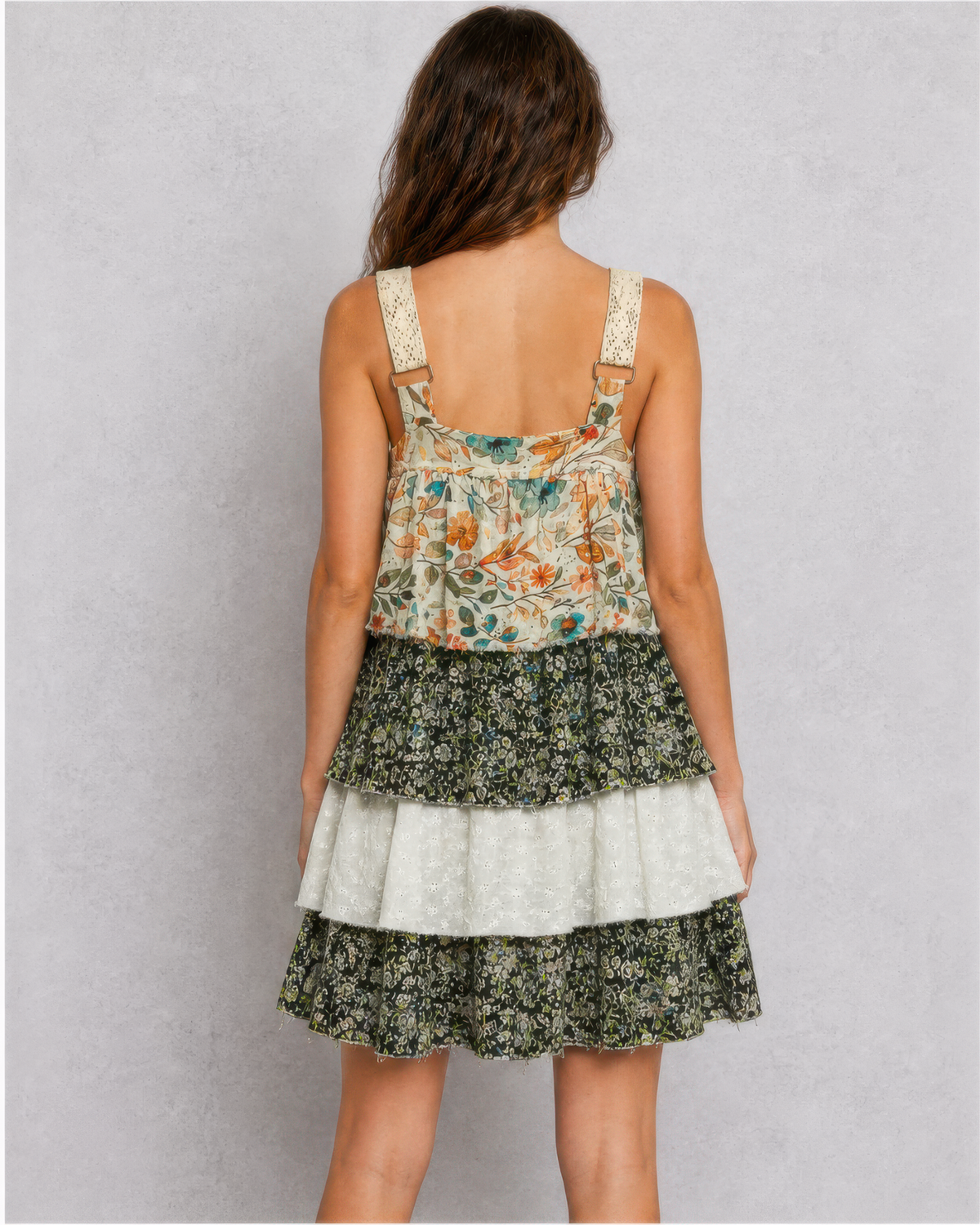 POL Print Woven Ruffle Mini Dress in Sand/Black Floral, photo 3 of 4