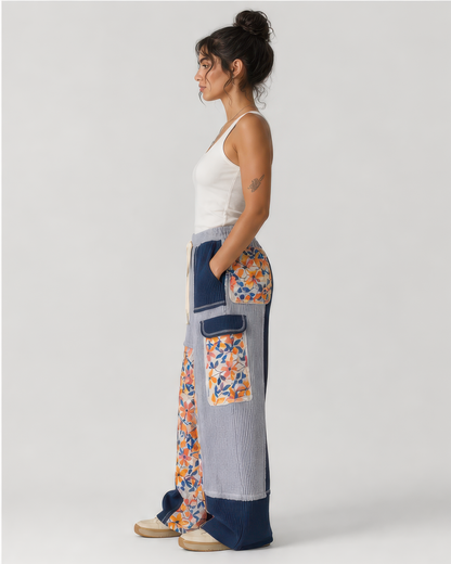 POL Quilted Floral Knit Pants in Indigo, photo 2 of 4
