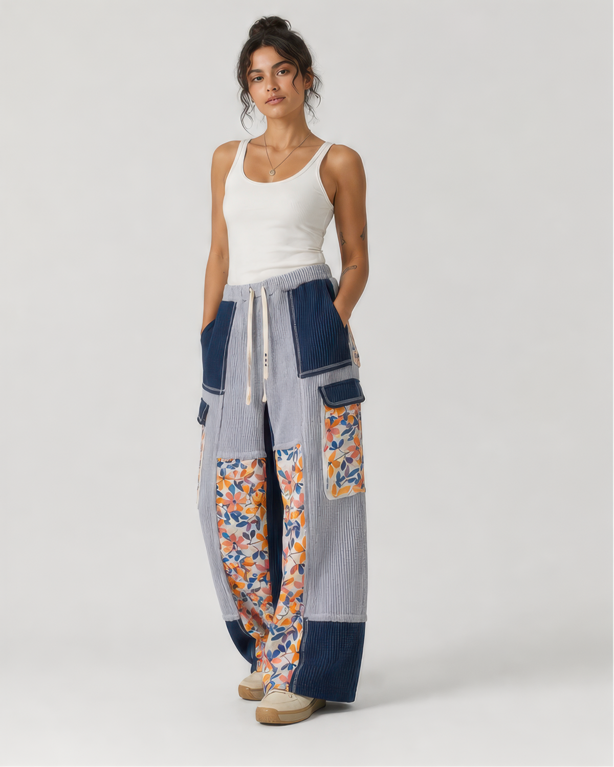 POL Quilted Floral Knit Pants in Indigo, photo 3 of 4