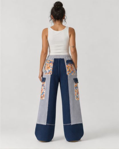 POL Quilted Floral Knit Pants in Indigo, photo 4 of 4