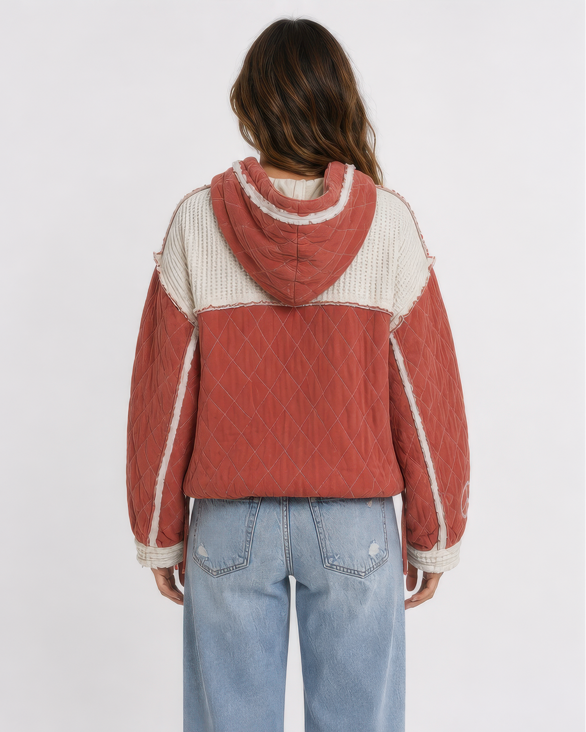 POL Take It Easy quilted hoodie in Brick, back view