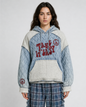 POL Take It Easy quilted hoodie in Denim, front view