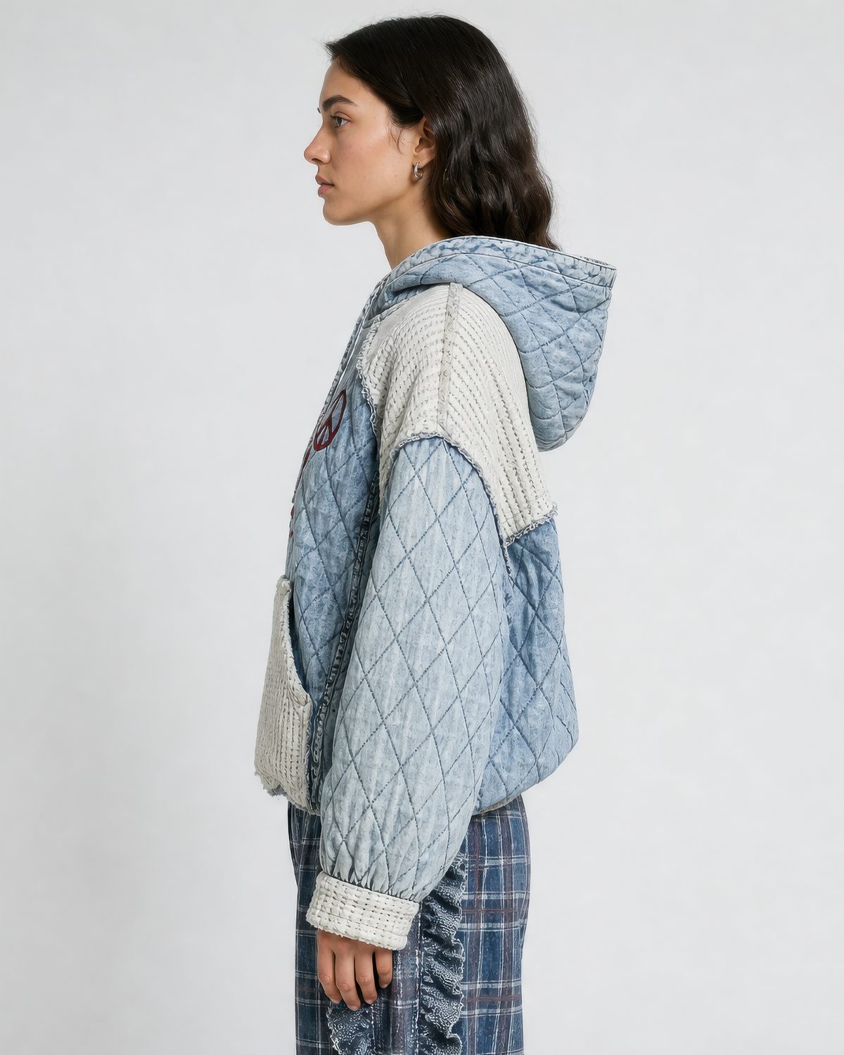 POL Take It Easy quilted hoodie in Denim, side view