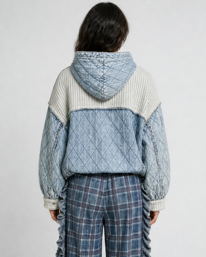 POL Take It Easy quilted hoodie in Denim, back view