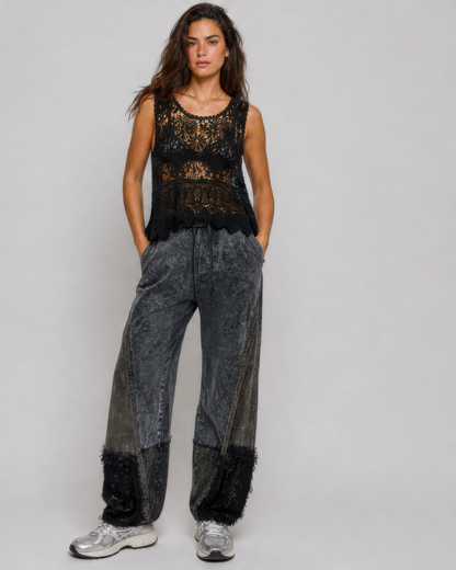 POL Vintage Crochet Sleeveless Round Neck Top in Black, photo 4 of 4