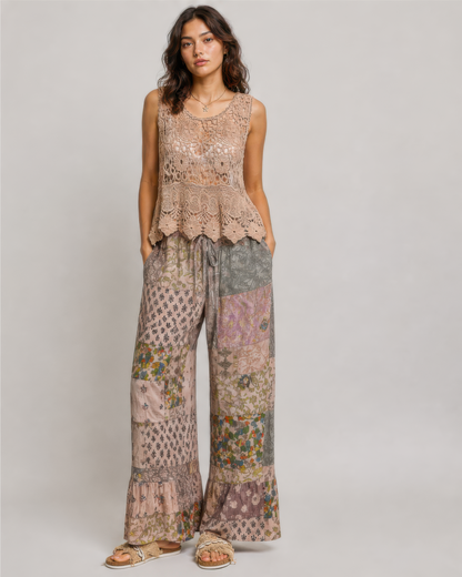 POL Vintage Crochet Sleeveless Round Neck Top in Choco, photo 4 of 4