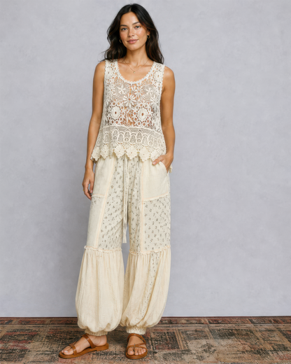 POL Vintage Crochet Sleeveless Round Neck Top in Natural, photo 4 of 4