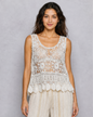 POL Vintage Crochet Sleeveless Round Neck Top in Off White, front view