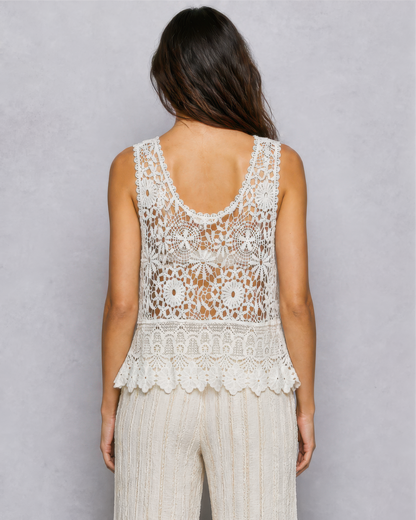 POL Vintage Crochet Sleeveless Round Neck Top in Off White, photo 3 of 4