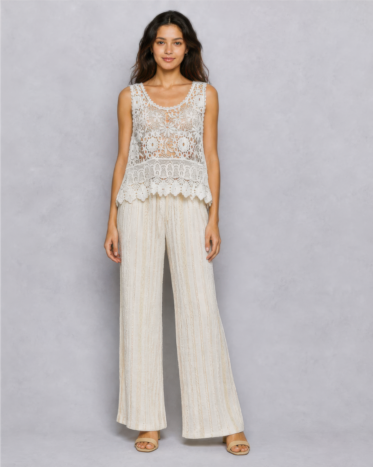 POL Vintage Crochet Sleeveless Round Neck Top in Off White, photo 4 of 4