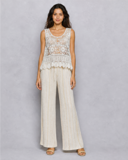 POL Vintage Crochet Sleeveless Round Neck Top in Off White, photo 4 of 4