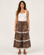 POL Wide Crochet Floral Lace Pants in Choco, front view