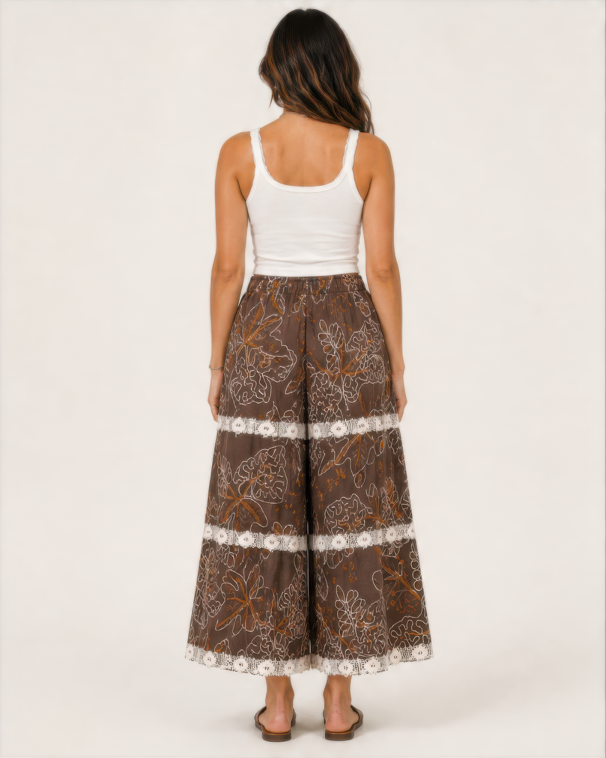 POL Wide Crochet Floral Lace Pants in Choco, photo 3 of 4