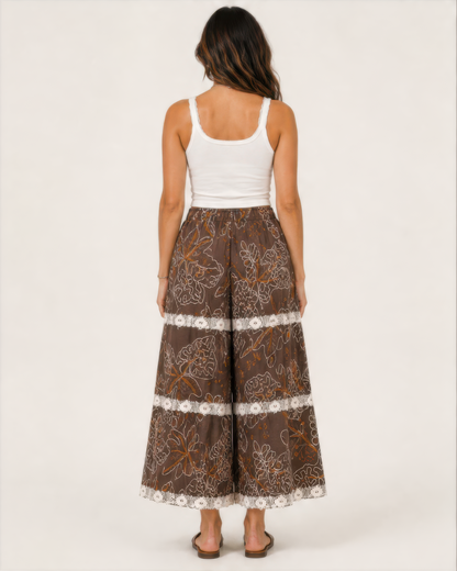 POL Wide Crochet Floral Lace Pants in Choco, photo 3 of 4