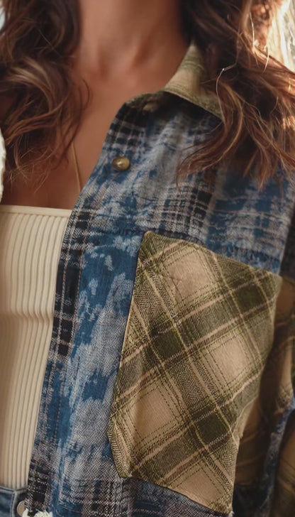 Mineral Washed Boho Oversized Patchwork Shirt with Lace (POL)